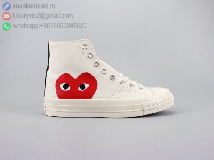 CDG PLAY X CONVERSE ALL STAR HIGH WHITE UNISEX CANVAS SKATE SHOES